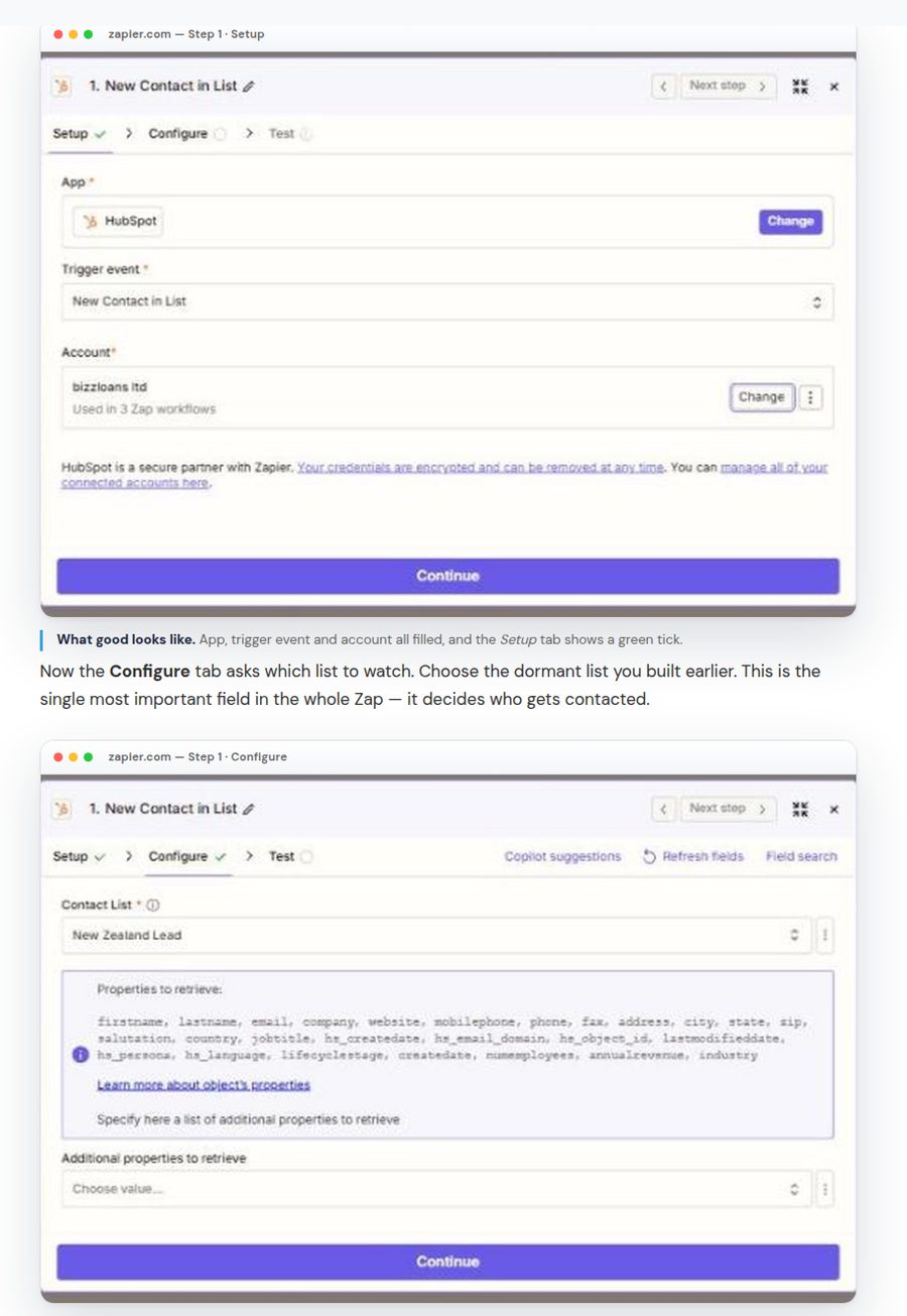 A page from the Zapier setup guide