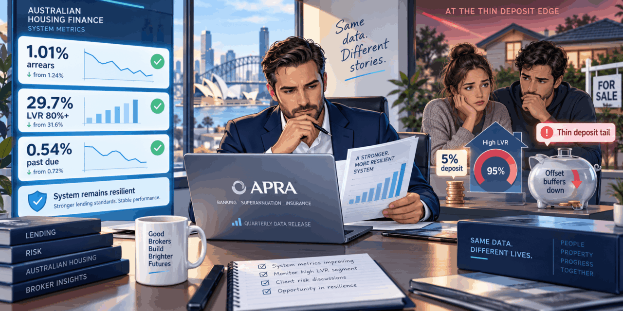 Arrears Fell to 1.01% and LVRs Above 80% Eased to 29.7%. The Same APRA Release Shows a Record-Thin Deposit Tail