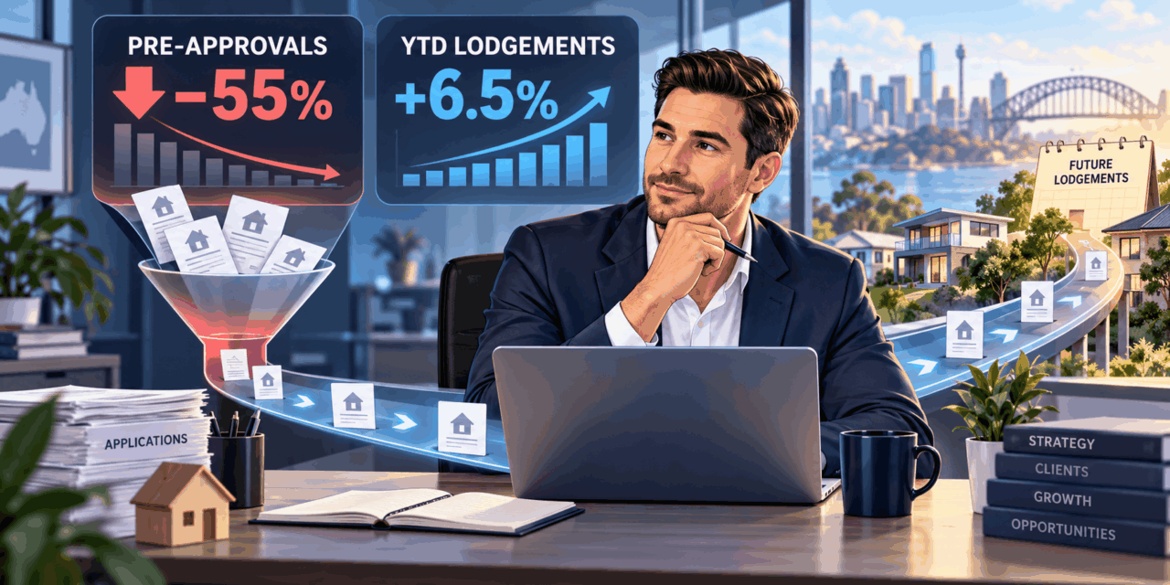 Investor Pre-Approvals Fell 55% While Year-to-Date Lodgements Held at +6.5%. The Gap Is Your Forward Book, Not a Contradiction