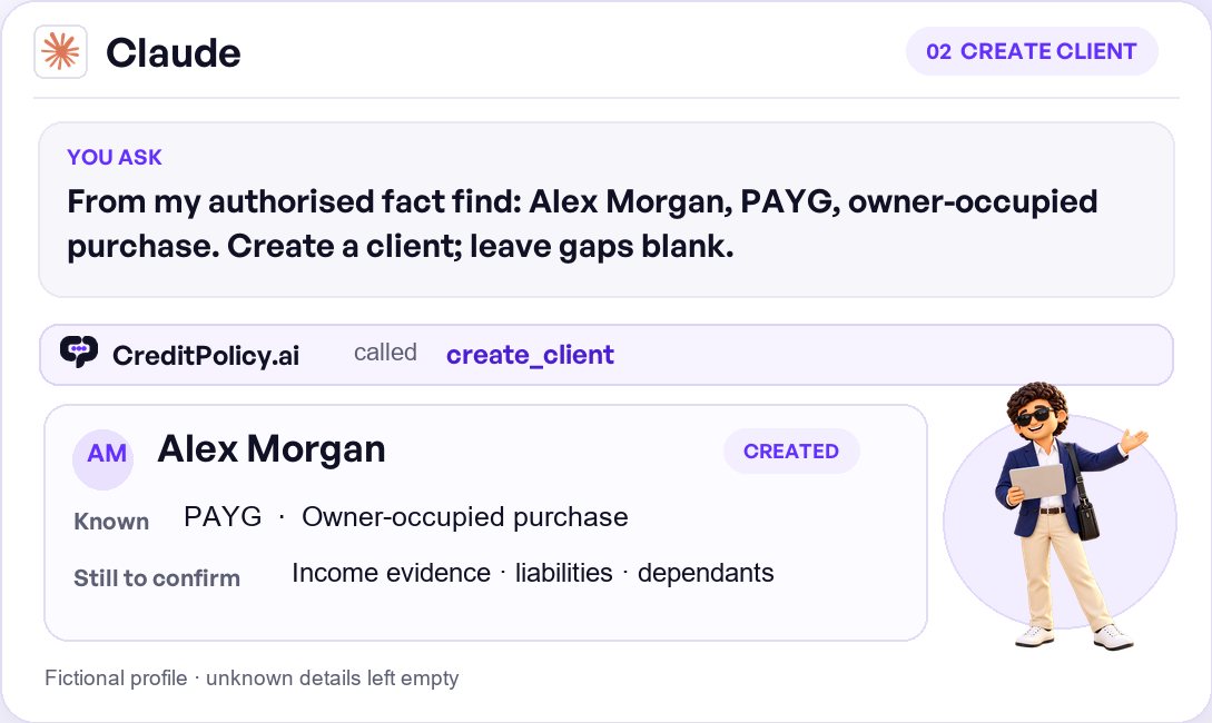 Illustrative Claude client creation using CreditPolicy.ai