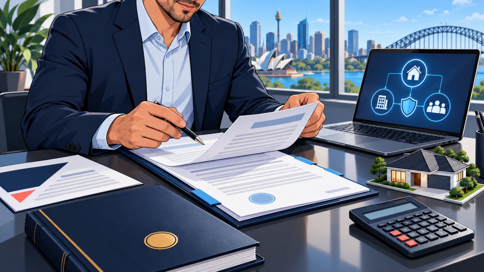 Mortgage broker reviewing company and trust loan documents