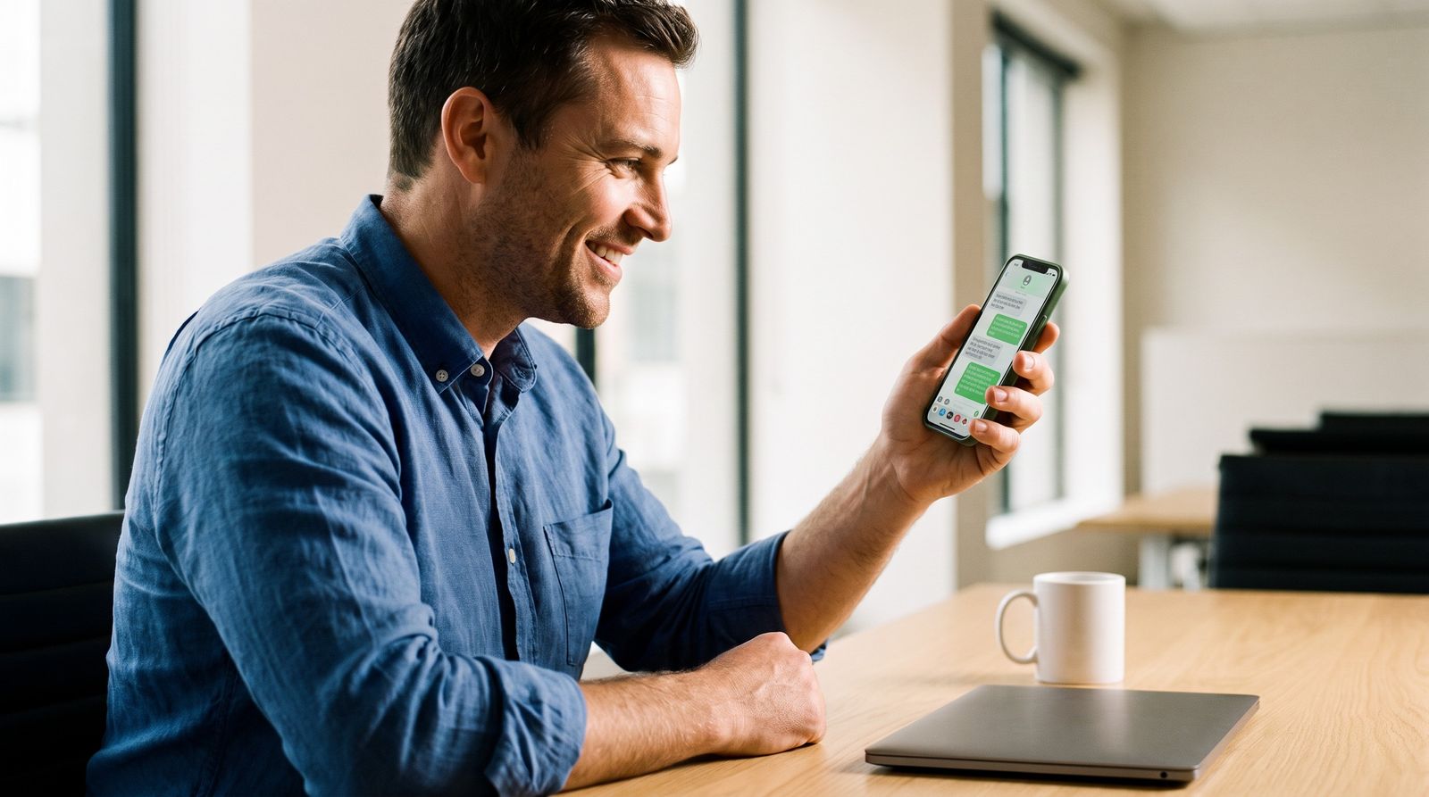 An Australian mortgage broker reading a qualified WhatsApp enquiry on his phone