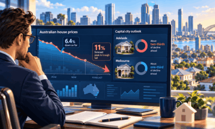 NAB Forecasts an 11% Peak-to-Trough Fall and the Capitals Are 6.4% Down. Adelaide Has Two-Thirds of Its Decline Still Ahead — Melbourne a Third